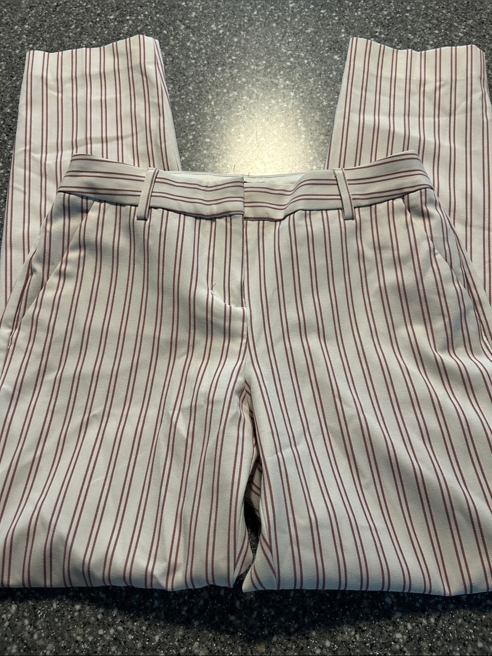 Express Columnist White Pants with Burgundy Pinstripes - Straight Leg Size 2